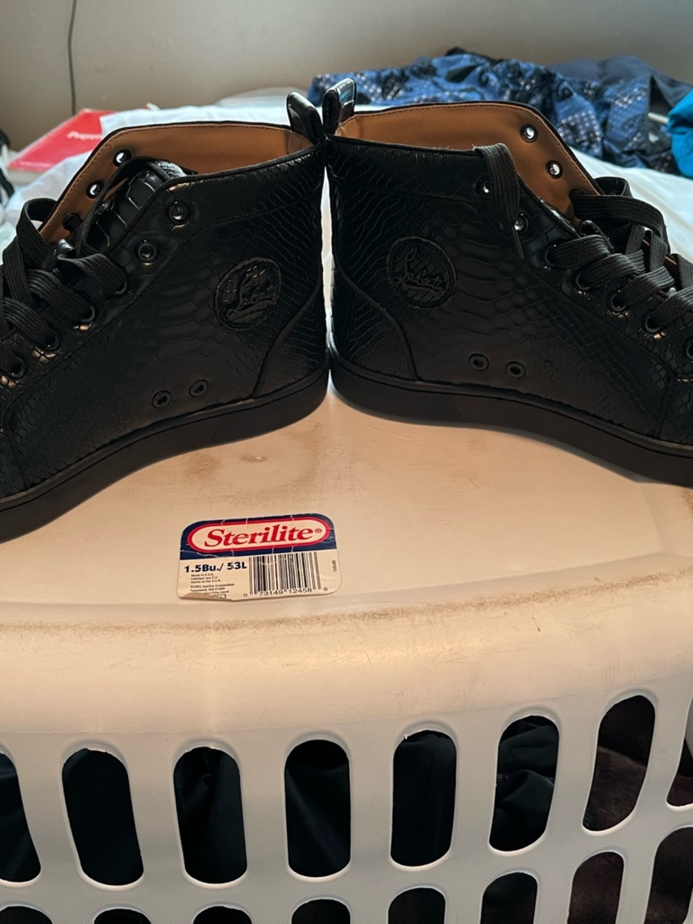 Christian Louis Vuitton Black Embossed High-Top Sneakers